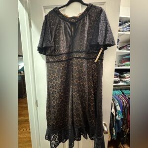 Kiyonna Black and Gold Lace Dress